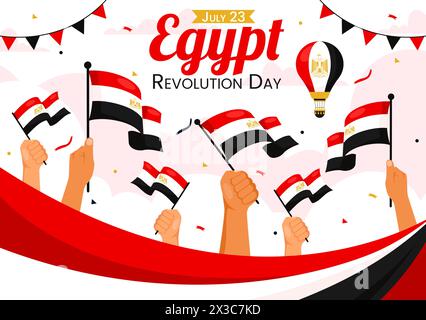 Happy Egypt Revolution Day Vektor Illustration am 23. Juli mit wehender Flagge und Band im Nationalfeiertag Flat Cartoon Hintergrund Design Stock Vektor