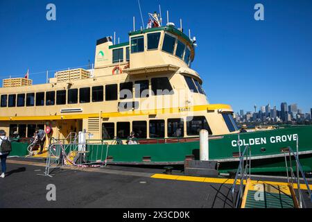 Sydney Harbour Fähre die MV Golden Grove kommt am Cremorne Point Fährhafen an der unteren Nordküste, Sydney, NSW, Australien Stockfoto