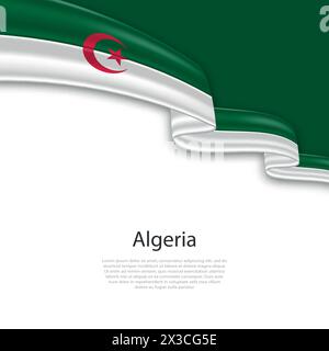 Schwebendes Band mit der Flagge von Algerien. Vorlage für Poster zum Unabhängigkeitstag Stock Vektor