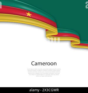 Schwebendes Band mit der Flagge Kameruns. Vorlage für Poster zum Unabhängigkeitstag Stock Vektor
