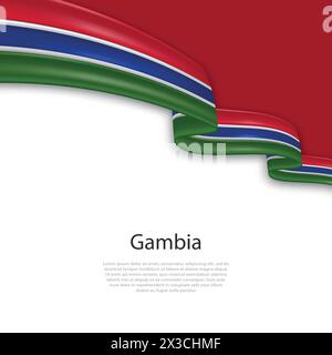 Schwebendes Band mit der Flagge von Gambia. Vorlage für Poster zum Unabhängigkeitstag Stock Vektor