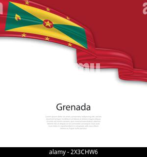 Schwebendes Band mit der Flagge von Grenada. Vorlage für Poster zum Unabhängigkeitstag Stock Vektor