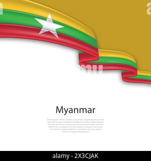 Schwebendes Band mit der Flagge von Myanmar. Vorlage für Poster zum Unabhängigkeitstag Stock Vektor