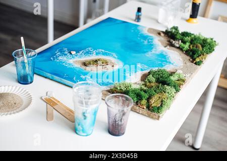 3D-Kunstwerk aus Epoxidharz zur Erzeugung eines ozeanischen Panoramas Stockfoto