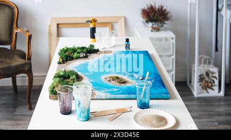 3D-Kunstwerk aus Epoxidharz zur Erzeugung eines ozeanischen Panoramas Stockfoto