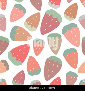 Niedliches, nahtloses Stoffmuster mit Erdbeeren Stock Vektor