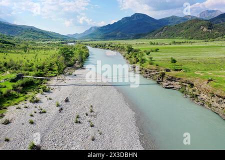 Vjosa Wild River aus der Luft, Albanien, Vjosa Nationalpark Stockfoto