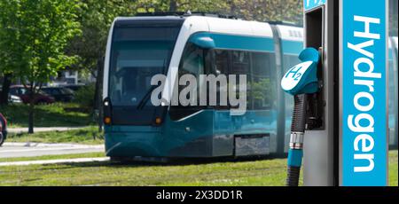 Ein Wasserstoff-Brennstoffzellen-Straßenbahnkonzept. Stockfoto