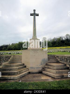 Vendresse britischer Friedhof aus dem Ersten Weltkrieg, Region Aisne, südlich des Chemin des Dames, Frankreich. Stockfoto