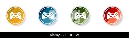 Der Gamecontroller ist weiß. Set mit eleganten runden Konsolensymbolen. Farbe Logo Spiele Vektor. Vektorabbildung. Stock Vektor