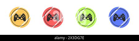 Der Gamecontroller ist weiß. Set mit eleganten runden Konsolensymbolen. Farbe Logo Spiele Vektor. Vektorabbildung. Stock Vektor