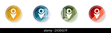 Weißes Schild. Set mit eleganten runden Symbolen für die Geolocation. Farblogo auf dem Kartenvektor platzieren. Vektorabbildung. Stock Vektor