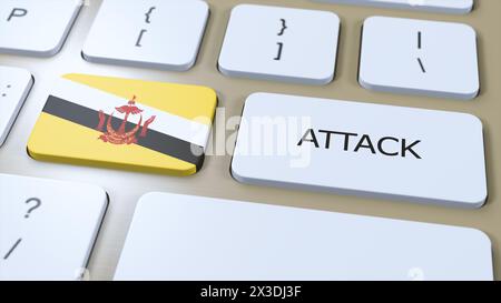 Brunei Country National Flag und Text Attack on Button. War 3D-Illustration. Stockfoto