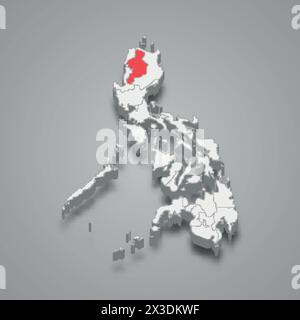 Cordillera Administrative Region rot auf einer grauen 3D-Karte der Philippinen hervorgehoben Stock Vektor