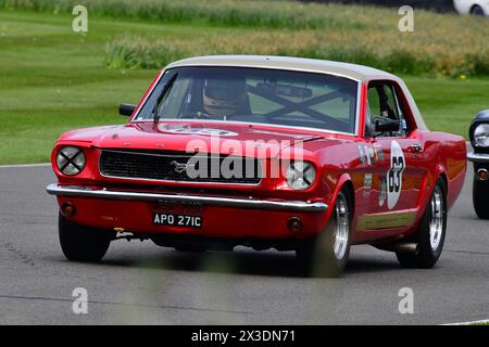 John Davison, Mike Rockenfeller, Ford Mustang, Ken Miles Cup, ein fünfundvierzigminütiges Rennen für Ford Mustangs, das bis zu 1966 teilnahm, es sind sechs Stockfoto