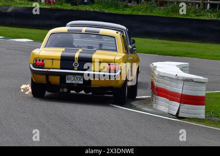 Ein Flammspuck, Andy Priaulx, Alex Taylor, Ford Mustang, Ken Miles Cup, ein fünfundvierzigminütiges Rennen mit zwei Fahrern für Ford Mustangs, das bis 196 antrat Stockfoto