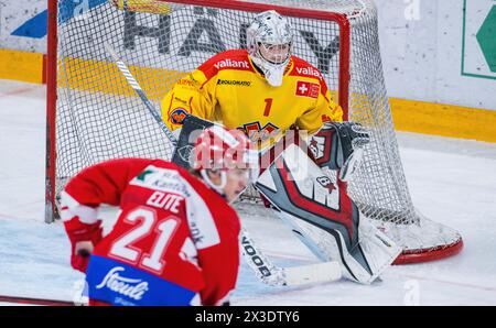 EHC Biel-Bienne Spirit Torhüter #1 Diego Simeoni während dem Spiel gegen die SC Rapperswil-Jona Lakers in der St. Galler Kantonalbank Arena. (Rappersw Stockfoto