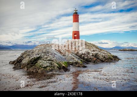 Leuchtturm Les Eclaireurs ist in der Nähe von Ushuaia in Feuerland in Argentinien. Stockfoto