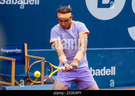 Barcelona, Spanien. April 2024. Rafa Nadal in Aktion während des Barcelona Open Banc de Sabadell Tennis Turniers im Reial Club de Tennis Barcel Stockfoto