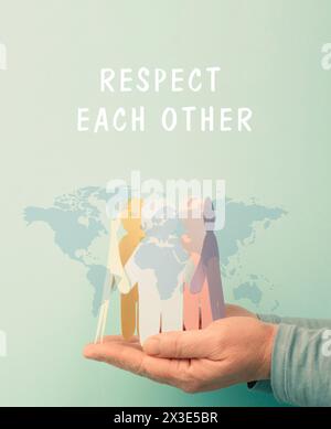 Respektieren Sie einander, Verantwortung, Toleranz und Entwicklung, menschliche Beziehungen und Interaktion, Inklusion und Vielfalt Stockfoto