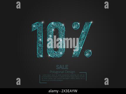 Abstraktes isoliertes blaues 10-Prozent-Verkaufskonzept. Polygonale Illustration sieht aus wie Sterne am Lästelnachthimmel in Spase oder fliegenden Glassplittern. Digita Stock Vektor