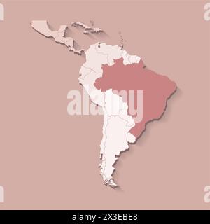Vektor-Illustration mit Südamerika Land mit Grenzen von staaten und markiertem Land Brasilien. Politische Karte in braunen Farben mit Regionen. Beige Backgr Stock Vektor
