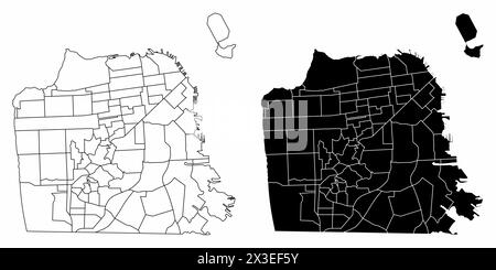 Die schwarz-weißen Verwaltungskarten von San Francisco City, Kalifornien, USA Stock Vektor