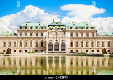 Das Schloss Belvedere ist ein historischer Gebäudekomplex in Wien, Österreich. Belvedere wurde als Sommerresidenz für Prinz Eugen von Savoyen errichtet. Stockfoto