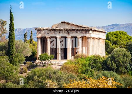 Der Tempel des Hephaistos oder hephaisteion auch Hephesteum ist ein gut erhaltenes Dorian griechische Tempel, an der nord-westlichen Seite der Agora von Athen Stockfoto