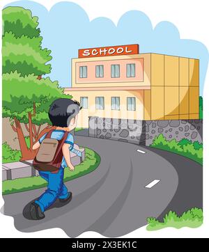 Junge geht zur Schule Vektor Illustration Stock Vektor