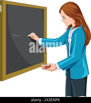 Lehrer schreibt auf Schwarztafel-Vektor-Illustration Stock Vektor