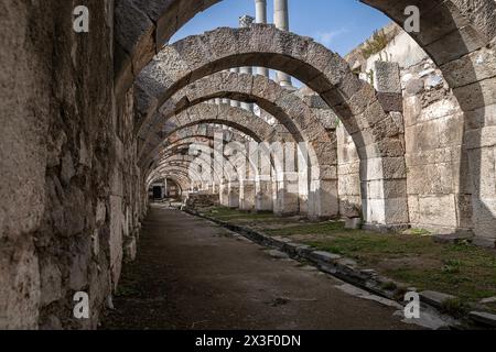 Blick von der antiken Stadt Smyrna Agora Stockfoto