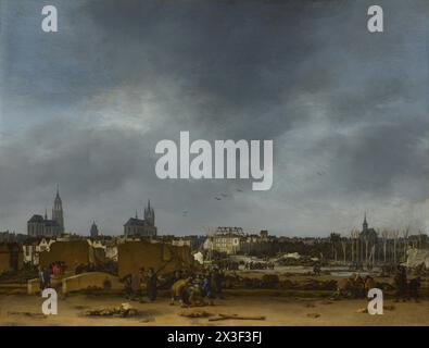 Blick auf Delft nach der Explosion von Delft am 12. Oktober 1654, bei der der größte Teil der Stadt beschädigt wurde Egbert van der Poel - Stockfoto