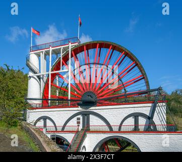 Laxey Wheel. Das Great Laxey Wheel oder das Lady Isabella Wheel, ein riesiges Wasserrad in Laxey, Isle of man, England, Großbritannien Stockfoto