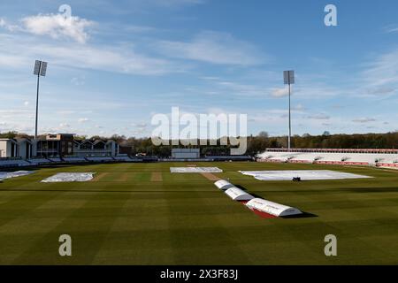 Ein allgemeiner Blick auf den Boden nach Spielschluss am ersten Tag während des LV= County Championship-Spiels zwischen Durham County Cricket Club und Essex im Seat Unique Riverside, Chester le Street am Freitag, den 26. April 2024. (Foto: Mark Fletcher | MI News) Credit: MI News & Sport /Alamy Live News Stockfoto