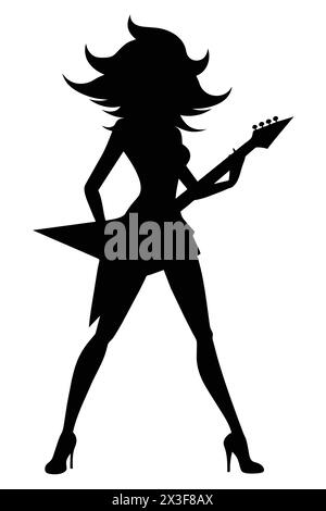 Weibliche Rockstar Babe Gitarre Silhouette posiert Vektor Illustration Stock Vektor