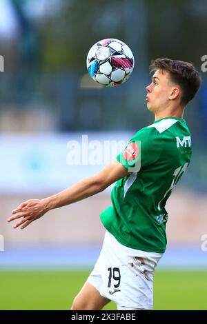 Kopenhagen, Dänemark. April 2024. Ludvig Henriksen (19) von Naestved BK wurde während des Spiels der NordicBet Liga zwischen B.93 und Nasestved BK bei Vanlose Idrætspark in Kopenhagen gesehen. (Foto: Gonzales Photo - Christian Midtgaard). Stockfoto