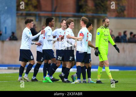 Kopenhagen, Dänemark. April 2024. Nicolaj Thomsen (27) von B.93 erzielte 1-0 Punkte während des NordicBet Liga-Spiels zwischen B.93 und Naestved BK bei Vanlose Idrætspark in Kopenhagen. (Foto: Gonzales Photo - Christian Midtgaard). Stockfoto