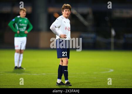 Kopenhagen, Dänemark. April 2024. Nicolaj Thomsen (27) von B.93 wurde während des Spiels zwischen B.93 und Naestved BK in der NordicBet Liga bei Vanlose Idrætspark in Kopenhagen gesehen. (Foto: Gonzales Photo - Christian Midtgaard). Stockfoto