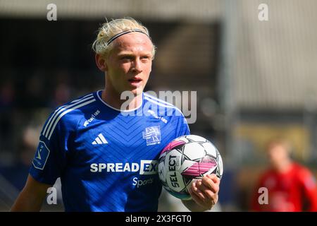 Lyngby, Dänemark. April 2024. Kolbeinn Finnsson (20) von Lyngby BK, der während des dänischen 3F Superliga-Spiels zwischen Lyngby BK und Hvidovre IF im Lyngby Stadion in Lyngby zu sehen war. (Foto: Gonzales Foto - Tobias Jorgensen). Stockfoto