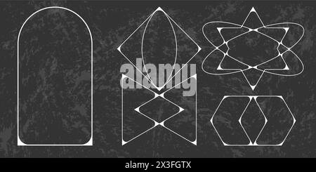 Y2K-Frames Sammlung. Minimalistische lineare Rahmen, Bögen, Elemente, geometrische Formen und Linien. Ästhetische Rahmen für Posterdesign, Vektor eingelegt Stock Vektor
