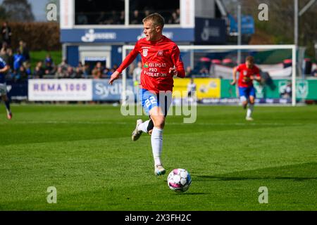 Lyngby, Dänemark. April 2024. Andreas Smed (22) von Hvidovre, WENN er während des dänischen 3F Superliga-Spiels zwischen Lyngby BK und Hvidovre IF im Lyngby Stadion in Lyngby gesehen wurde. (Foto: Gonzales Foto - Tobias Jorgensen). Stockfoto