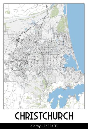 Christchurch, Neuseeland Karte Poster Kunst Stock Vektor
