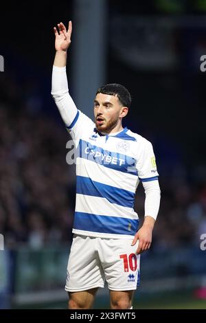 London, Großbritannien. April 2024. Ilias Vorsitzender der Queens Park Rangers beim SKY Bet EFL Championship Match der Queens Park Rangers FC gegen Leeds United FC im MATRADE Loftus Road Stadium, London, England, Vereinigtes Königreich am 26. April 2024 Credit: Every Second Media/Alamy Live News Stockfoto