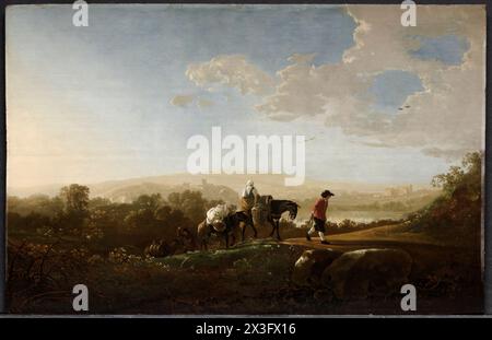 Reisende in der hügeligen Landschaft. Aelbert Cuyp. c. 1650. Stockfoto