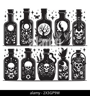 Schwarze Silhouette Set von verschiedenen Flaschen, Vektor-Illustration Stock Vektor