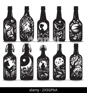 Schwarze Silhouette Set von verschiedenen Flaschen, Vektor-Illustration Stock Vektor
