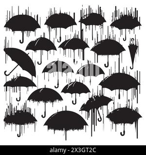 Schwarze Silhouette Set von verschiedenen Regenschirmen, Vektorillustration Stock Vektor