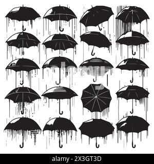Schwarze Silhouette Set von verschiedenen Regenschirmen, Vektorillustration Stock Vektor