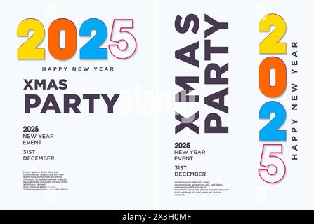 Frohe Neujahrsfeier 2025 und frohe Weihnachtsfeiern. Schlichtes Design mit lebendigem und wunderschönem Farbkonzept. Premium-Design für Poster und Banner. Stock Vektor